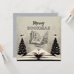 Merry Bookmas Card   Vintage Christmas Book Lover