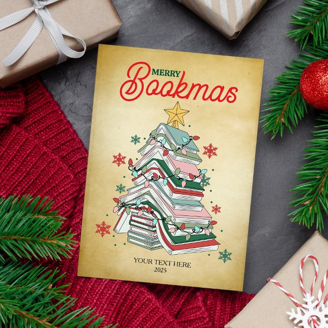 Merry Bookmas Christmas Book Lovers Gift Bookish Holiday Card (Creator Uploaded)