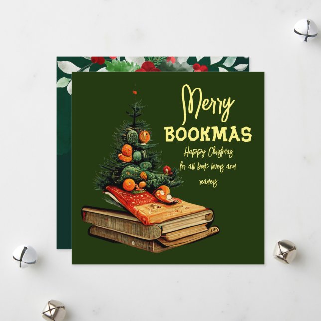 Merry Bookmas - Christmas Books Tree Holiday Card (Front/Back In Situ)