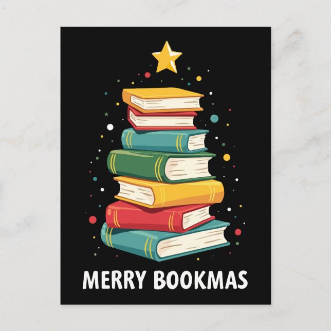 Merry Bookmas - Festive Book Stack for Book Lovers Postcard (Front)