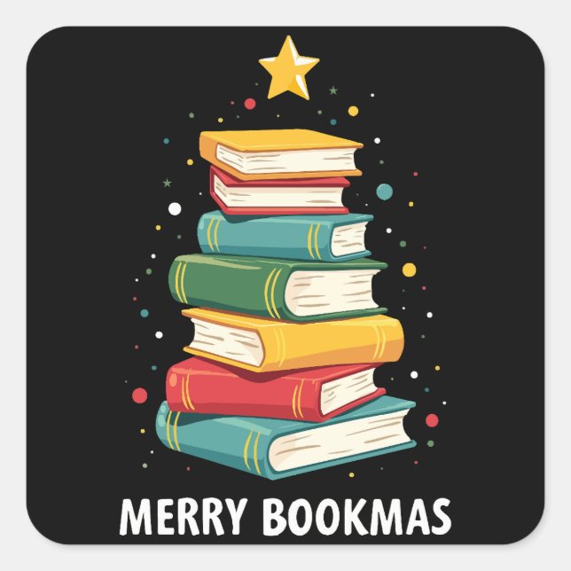 Merry Bookmas - Festive Book Stack for Book Lovers Square Sticker (Front)