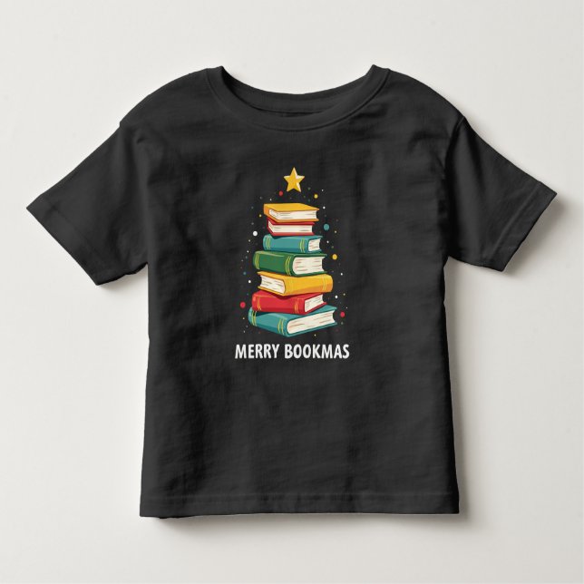 Merry Bookmas - Festive Book Stack for Book Lovers Toddler T-Shirt (Front)