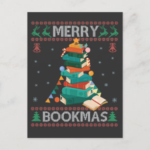 Merry Bookmas Funny Ugly Xmas Sweater Library Gift Announcement Postcard