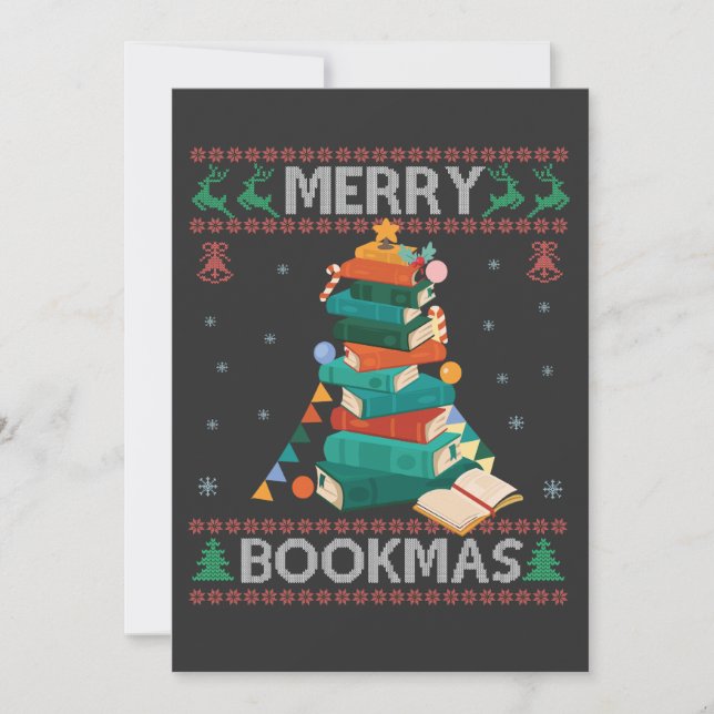 Merry Bookmas Funny Ugly Xmas Sweater Library Gift Invitation (Front)