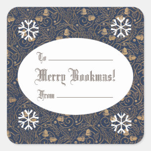 Merry Bookmas! Gold Acorns Square Sticker