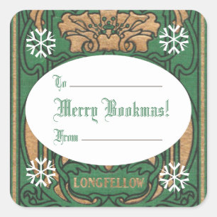 Merry Bookmas! (Longfellow) Square Sticker