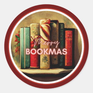 Merry Bookmas, School Librarian Christmas Classic Round Sticker