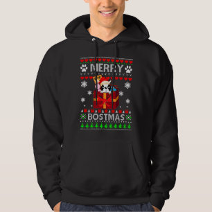 Merry Bostmas Boston Terrier Christmas Santa Ugly  Hoodie