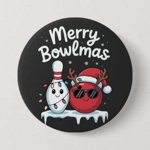Merry Bowlmas Bowl Wearing Santa Hat Bowl Sport Lo 7.5 Cm Round Badge