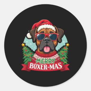 Merry Boxer-mas Cute Boxer Dog Christmas Classic Round Sticker