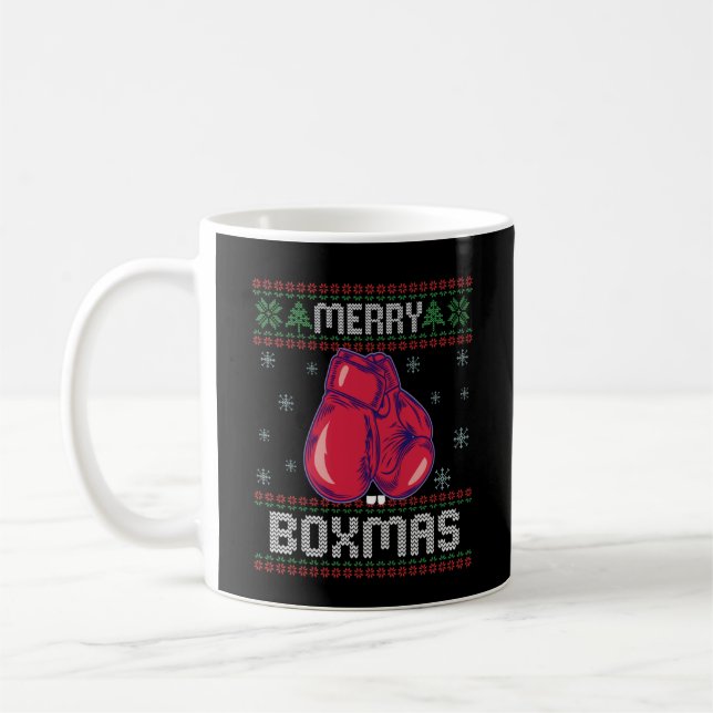 Merry Boxmas Ugly Christmas Sweater Boxing Lovers Coffee Mug (Left)