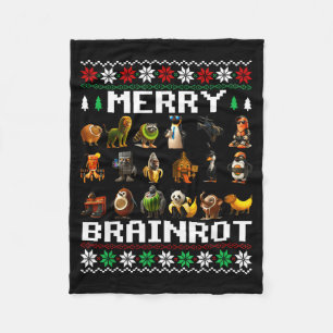 Merry Brainrot Ugly Christmas Sweater Funny Italia Fleece Blanket