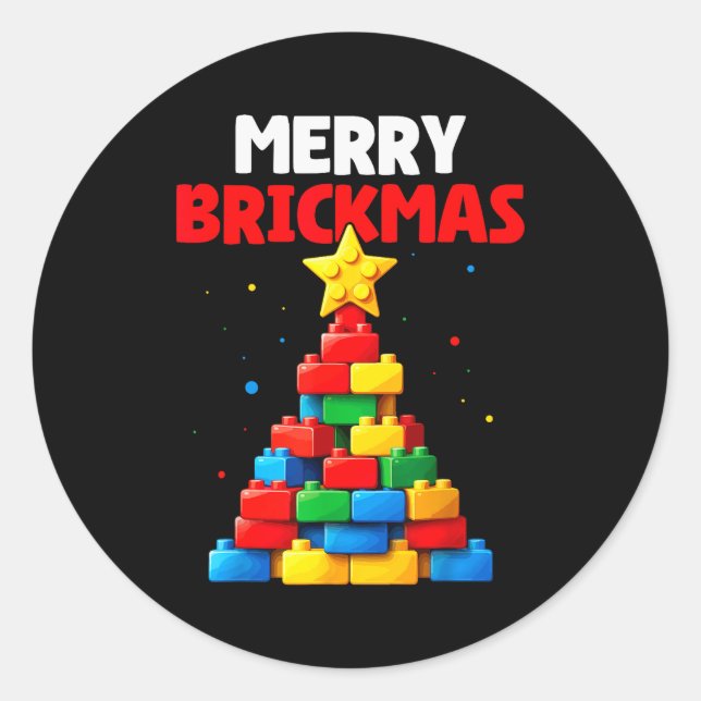 Merry Brickmas Block Building Builder Brick Master Classic Round Sticker (Front)