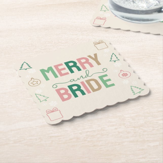 Merry & Bride Christmas Bridal Shower Paper Coaster (Angled)