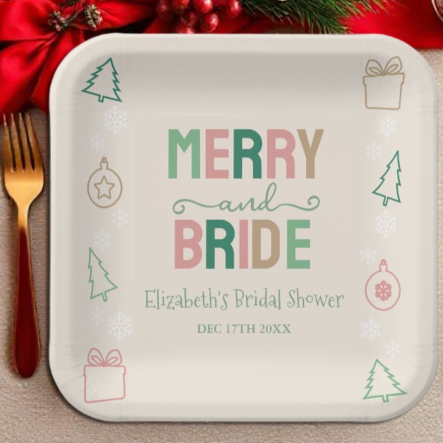 Merry & Bride Christmas Bridal Shower Paper Plate (Creator Uploaded)