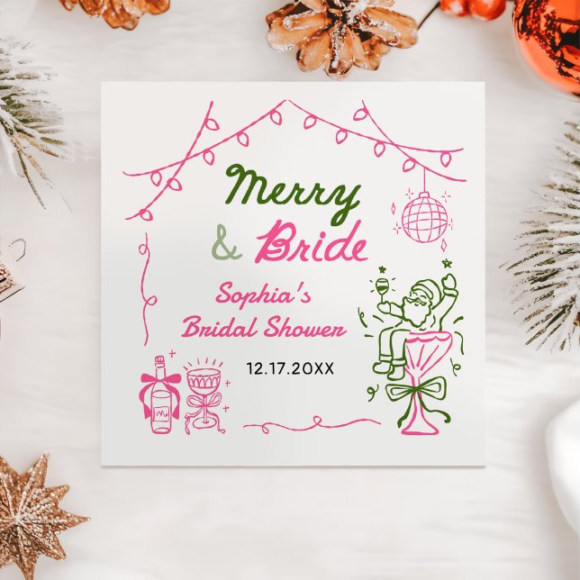 Merry & Bride Hand Drawn Christmas Bridal Shower Napkin (Creator Uploaded)