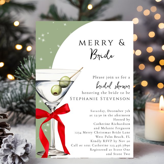 Merry & Bride Martini Christmas Bridal Shower Invitation (Creator Uploaded)