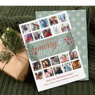 Merry & Bright 20 photo collage Foliage Holiday Card