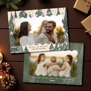 Merry & Bright 2 Photo Family Christmas Trees Holiday Card