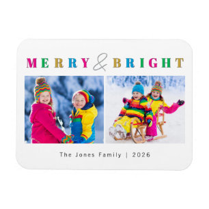 Merry & Bright 2 Photos Colourful Christmas Holida Magnet