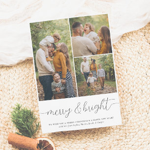 Merry & Bright 3 Photo Collage Christmas Holiday Card