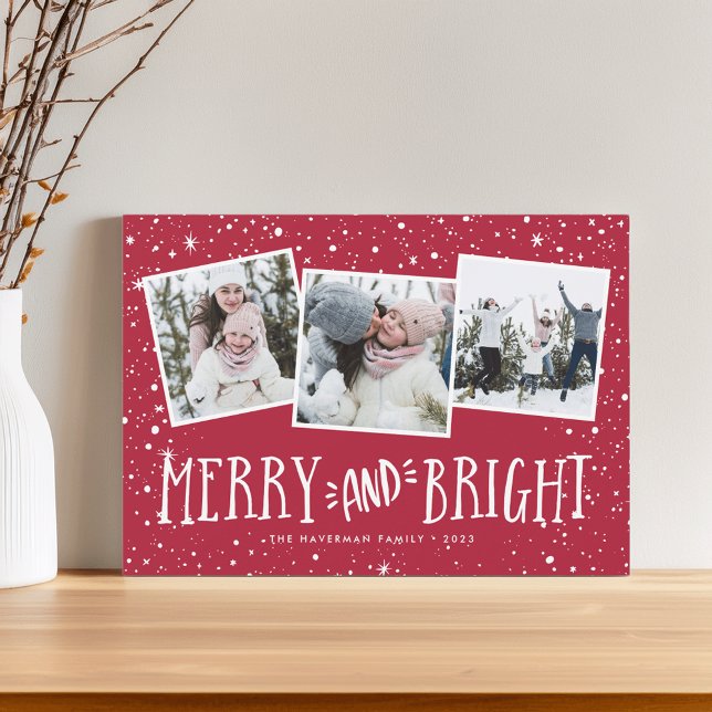 Merry & Bright | 3 Photo Collage Holiday Card (Creator Uploaded)