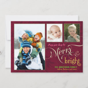 Merry & Bright 3-Photo Flat Card Cranberry Red