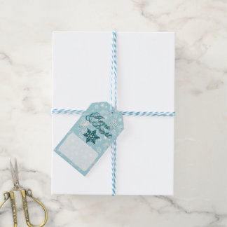 Merry & Bright • 6-Point Snowflake • Teal & White Gift Tags