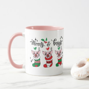 Merry Bright add monogram pig Christmas Mug