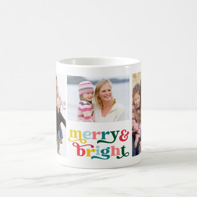 Merry & Bright Adorable Family Christmas Photo Coffee Mug (Center)