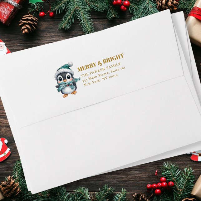 MERRY & BRIGHT! Adorable, Penguin with Santa Hat  Envelope (Creator Uploaded)