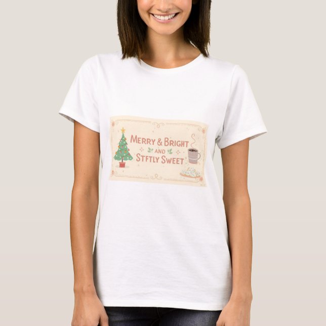 Merry & Bright and Softly Sweet – Pastel Christmas T-Shirt (Front)
