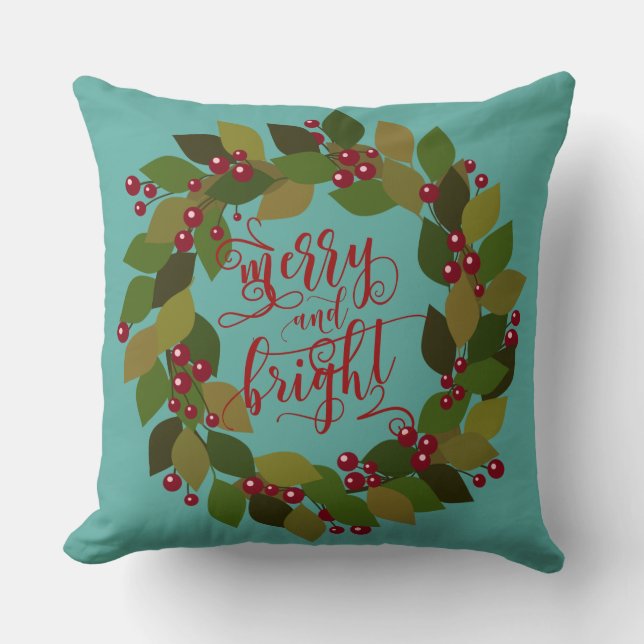 Merry & Bright | Aqua Chevron Holiday Cushion (Front)