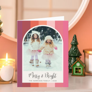 Merry Bright Arch Photo Pink Christmas Holiday Card