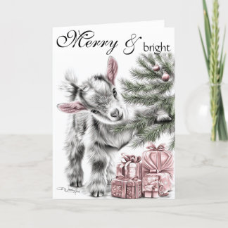 Merry & Bright - Baby Goat Christmas Holiday Card