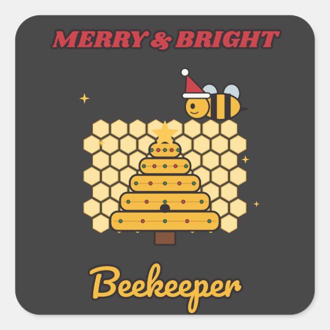 Merry & Bright Beekeeper Square Sticker (Front)