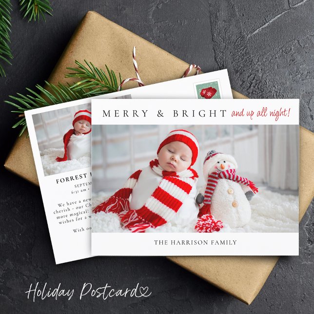 Merry & Bright Birth Announcement Photos Postcard (Merry & Bright Birth Announcement Photos Postcard)
