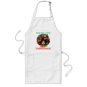 Merry & Bright Black Girl Melanin Sista Christmas  Long Apron
