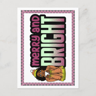 Merry & Bright Black Girl Melanin Sista Christmas Postcard