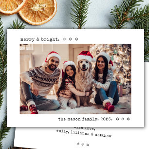 Merry & Bright Black Typewriter Photo Christmas Holiday Card