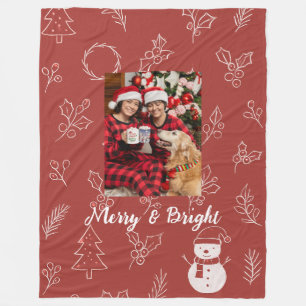 Merry & Bright Boho Floral Christmas Fleece Blanket