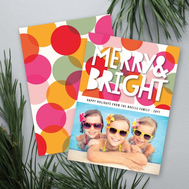 Merry & Bright Bold Colorful Confetti Dots Photo Holiday Card (Creator Uploaded)