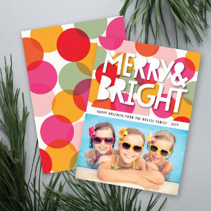 Merry & Bright Bold Colourful Confetti Dots Photo Holiday Card