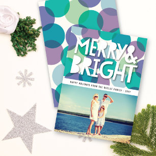 Merry & Bright Bold Colourful Confetti Dots Photo Holiday Card