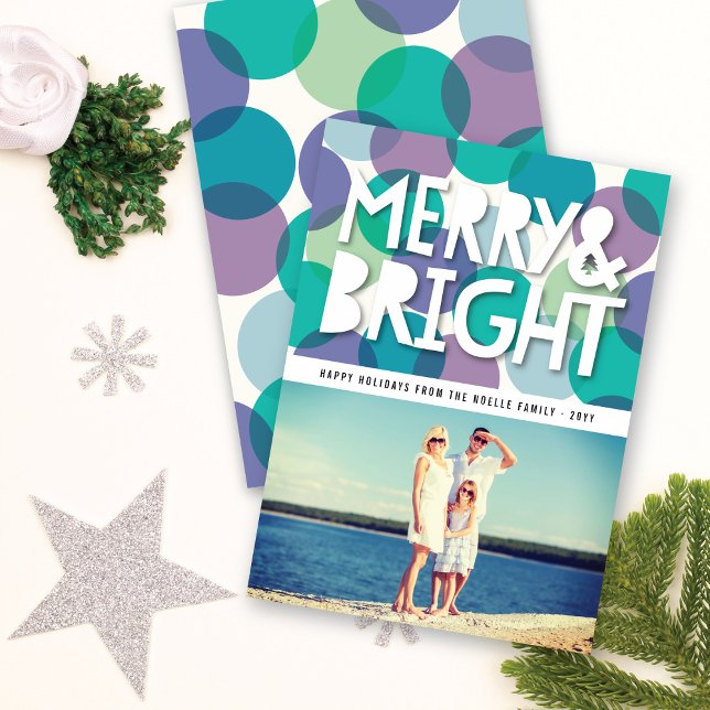Merry & Bright Bold Colourful Confetti Dots Photo Holiday Card (Creator Uploaded)