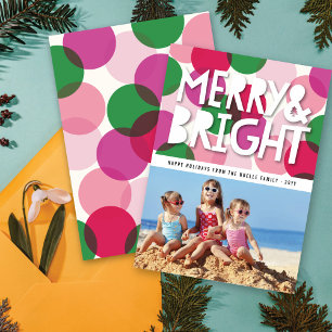 Merry & Bright Bold Colourful Confetti Dots Photo Holiday Card
