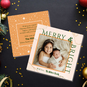 Merry & Bright bold typography 1 photo modern cute Holiday Card