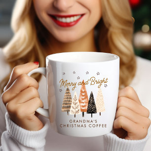 Merry & Bright Brown Personalised Christmas Photo Coffee Mug