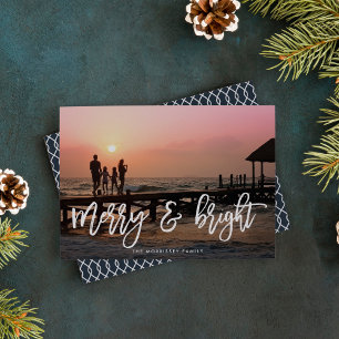 Merry & Bright Brush Lettered Photo Holiday Card