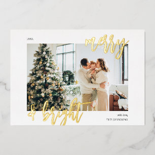 Merry Bright Brush Script Photo Foil Holiday Card